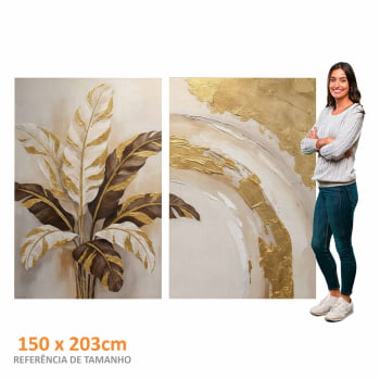 Kit 2 quadros retangulares -Duo Folhas de bananeira em Ouro