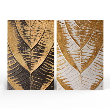 Kit 2 quadros retangulares - Duo golden leaves