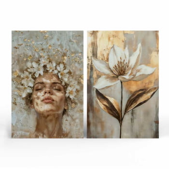 Kit 2 quadros retangulares - Golden Bloom