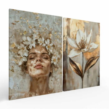 Kit 2 quadros retangulares - Golden Bloom