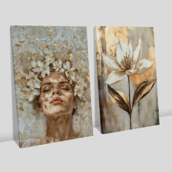 Kit 2 quadros retangulares - Golden Bloom