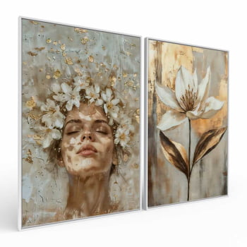 Kit 2 quadros retangulares - Golden Bloom