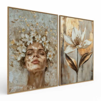 Kit 2 quadros retangulares - Golden Bloom