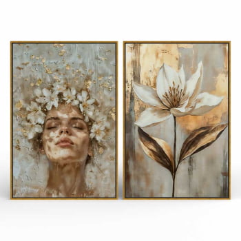 Kit 2 quadros retangulares - Golden Bloom