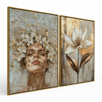 Kit 2 quadros retangulares - Golden Bloom