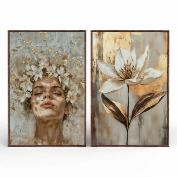 Kit 2 quadros retangulares - Golden Bloom