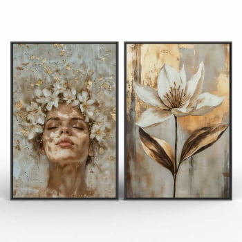 Kit 2 quadros retangulares - Golden Bloom