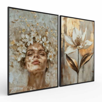 Kit 2 quadros retangulares - Golden Bloom
