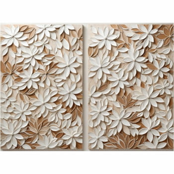 Kit 2 quadros retangulares - White Floral 3D