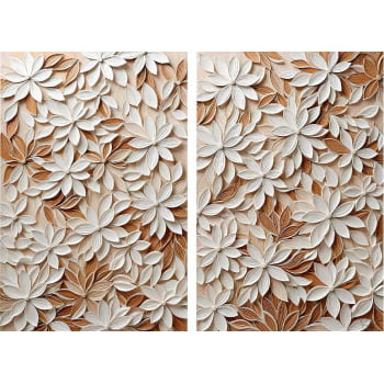 Kit 2 quadros retangulares - White Floral 3D