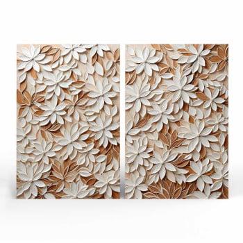 Kit 2 quadros retangulares - White Floral 3D