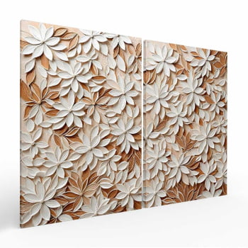 Kit 2 quadros retangulares - White Floral 3D