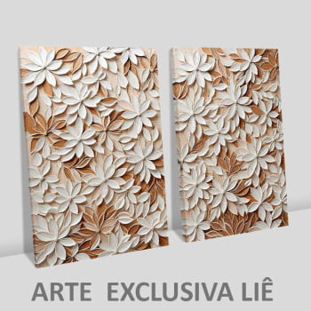 Kit 2 quadros retangulares - White Floral 3D
