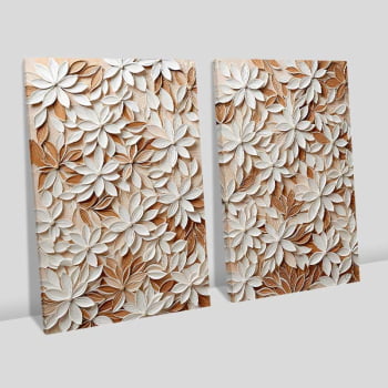 Kit 2 quadros retangulares - White Floral 3D
