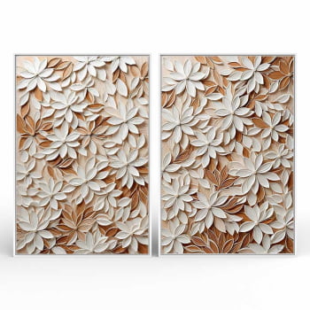 Kit 2 quadros retangulares - White Floral 3D