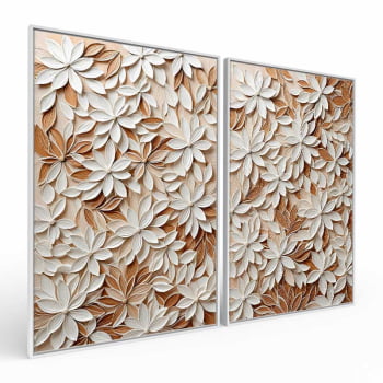 Kit 2 quadros retangulares - White Floral 3D