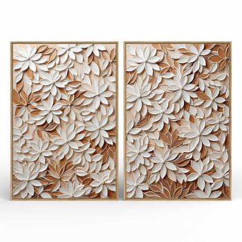 Kit 2 quadros retangulares - White Floral 3D