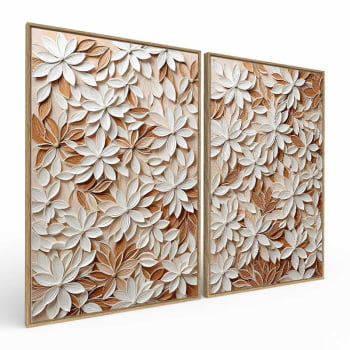Kit 2 quadros retangulares - White Floral 3D
