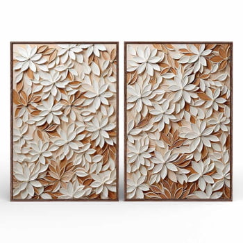 Kit 2 quadros retangulares - White Floral 3D
