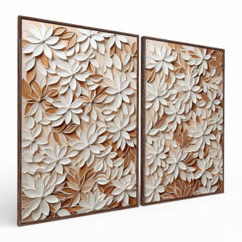 Kit 2 quadros retangulares - White Floral 3D
