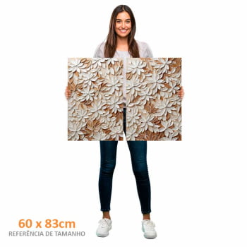 Kit 2 quadros retangulares - White Floral 3D