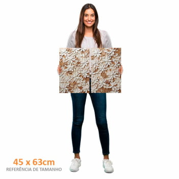 Kit 2 quadros retangulares - White Floral 3D