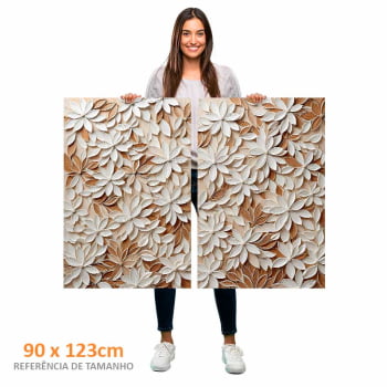 Kit 2 quadros retangulares - White Floral 3D