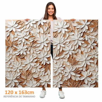 Kit 2 quadros retangulares - White Floral 3D