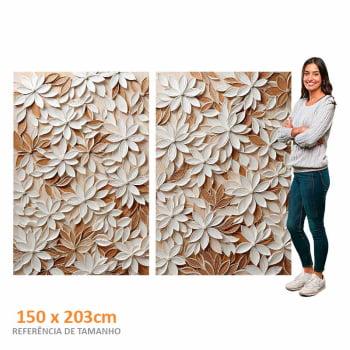 Kit 2 quadros retangulares - White Floral 3D