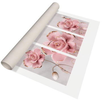 Kit 3 quadros retangulares - Detalhes de flores rosa