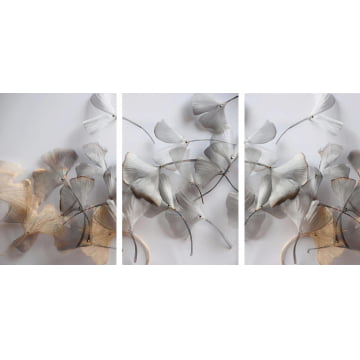 Kit 3 quadros retangulares - Desvanecer das folhas de Ginkgo