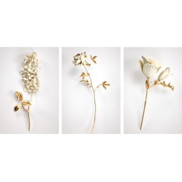 Kit 3 quadros retangulares - Trio de flores douradas 2