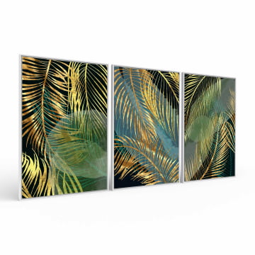 Kit 3 Quadros Retangulares - Trio Golden Palm Leaves