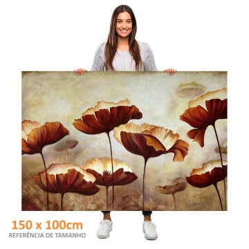 Quadro Retangular - Flores Marrons pintura