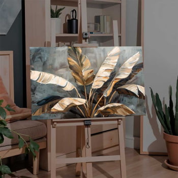 Quadro Retangular - Folhagens Douradas