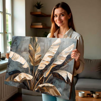 Quadro Retangular - Folhagens Douradas