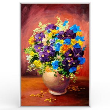 Quadro Retangular - Vaso de flores roxas e azuis (pinutra)