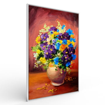 Quadro Retangular - Vaso de flores roxas e azuis (pinutra)