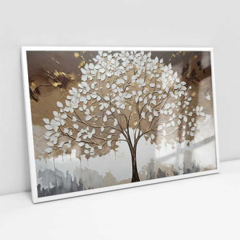 Quadro Retangular - White leaves tree