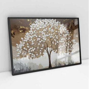 Quadro Retangular - White leaves tree