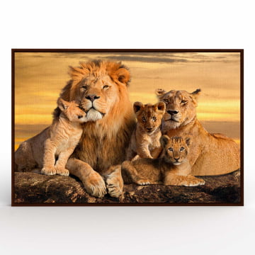 Quadro Retangular  - Família de Leões com 3 filhotes