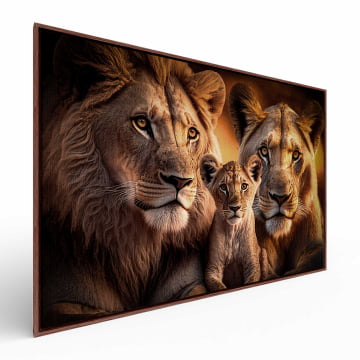 Quadro Retangular  - Família de leões com um filhote em close