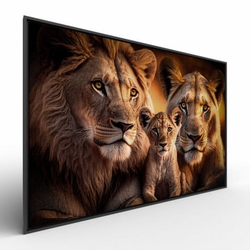 Quadro Retangular  - Família de leões com um filhote em close