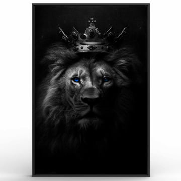 Quadro Retangular  - Leão e sua coroa em preto e branco