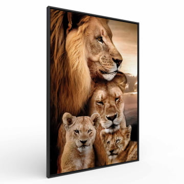 Quadro Retangular  - Retrato de uma família de leões com 2 filhotes
