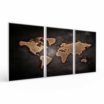 Kit 3 quadros retangulares - Mapa mundi black