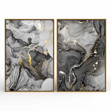Kit 2 quadros retangulares - Duo marmorizado black