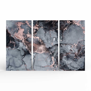 Kit 3 quadros panorâmicos - Marmorizado preto e rosê