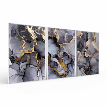 Kit 3 quadros retangulares - TRIO DARK MARBLE