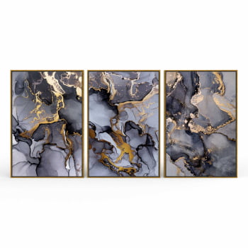 Kit 3 quadros retangulares - TRIO DARK MARBLE